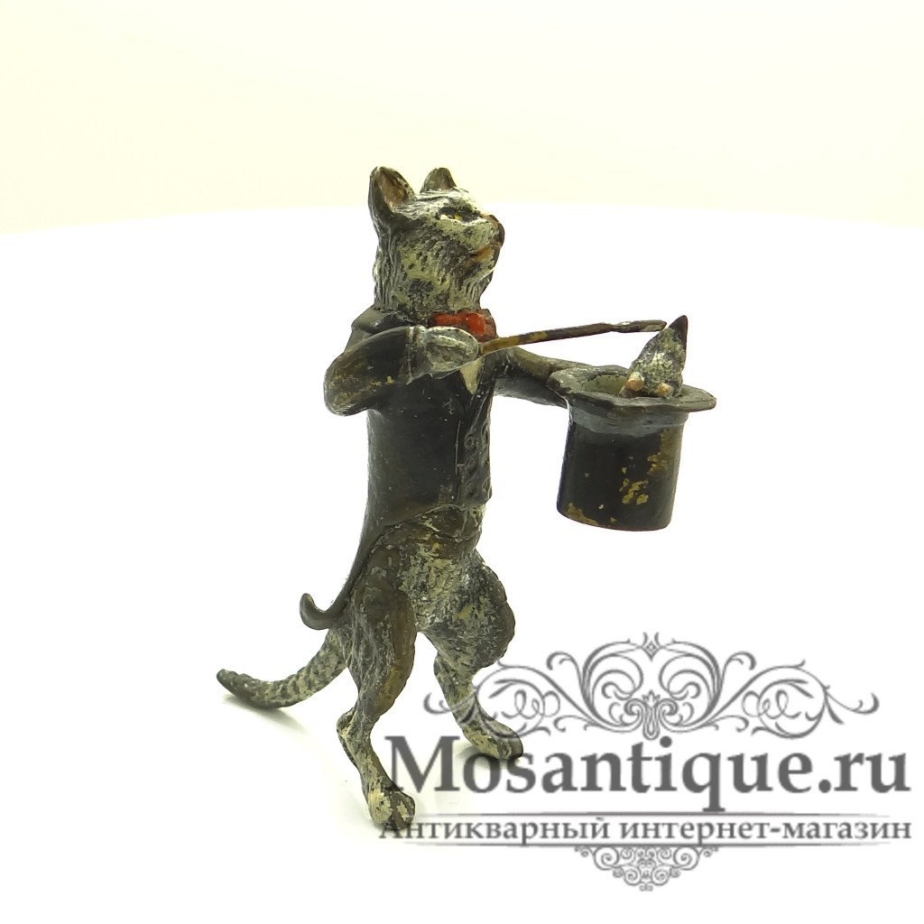 Венская бронзовая статуэтка "Кот-волшебник с шляпой"